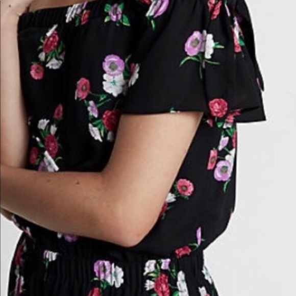 Express off the shoulder black floral lined jumpsuit elastic waist NEW - Picture 6 of 14